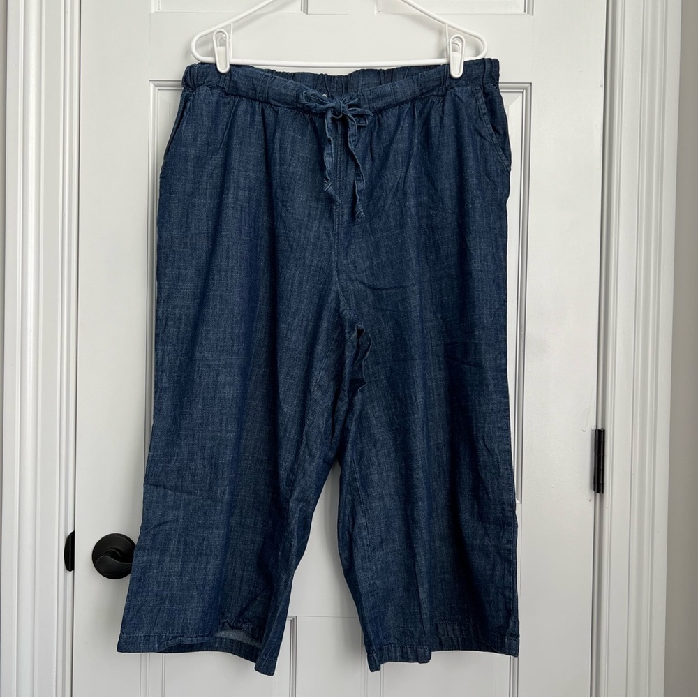 Woman Within Chambray Wide Leg Pull On Pants Plus Size 20 W